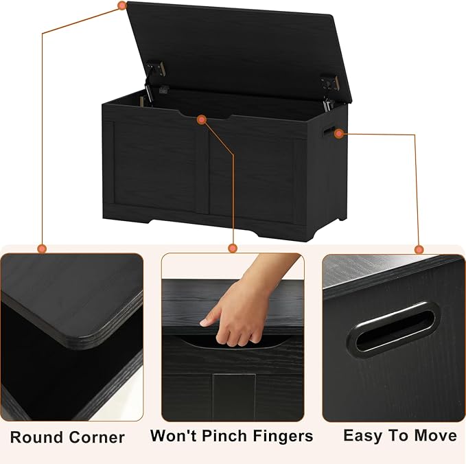 Timberer 31.5" Storage Chest, Wooden Storage Bench, Lift Top Toy Chest - Image 6