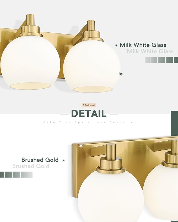 METWET Bathroom Light Fixtures, 5-Light Brushed Gold Bathroom Vanity Lights - Image 3