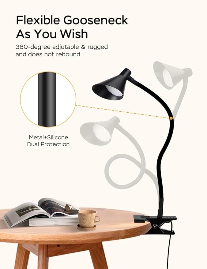Clip on Light USB Reading Light 3 Color Modes 10 Brightness Levels Eye Care - Image 7