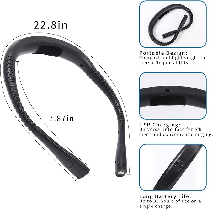 Book Light, 3-Color & 9-Brightness Reading Light, Bendable Neck Light, 80-hr - Image 5