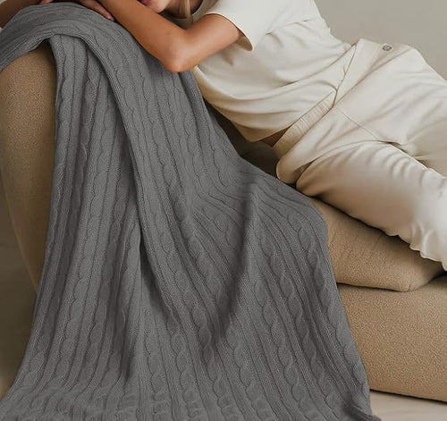 100% Cotton Cable-Knit Throw Blanket: 60" x 70", Ultra Soft, Breathable by Netbors