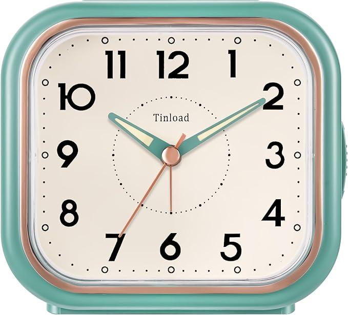 4.5" Vintage Retro Analog Alarm Clock, Super Silent Non Ticking Clock by Tinload