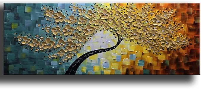 YaSheng Art -100% Hand Painted 3D Golden Flowers Contemporary Art Oil Painting by YaSheng+Art
