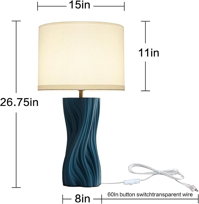 Modern Large Ceramic Plug in Blue Table Lamps - Image 5
