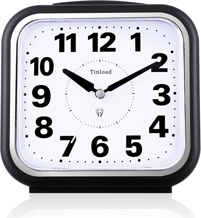 5.5" Large No Ticking Analog Alarm Clock, Silent Readable by Tinload