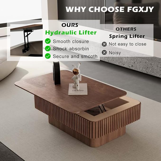 Lift Coffee Table with Storage & Adjustable Height, Solid Wood Coffee Table - Image 6