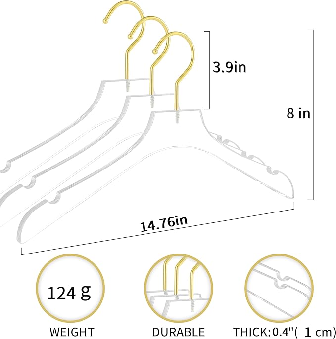Acrylic Hangers Clear and Gold Premium Quality Clothes Hangers Standard Clothing - Image 6