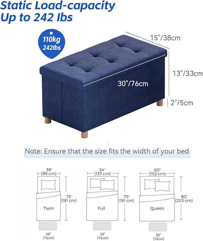 BRIAN & DANY 30 Inches Folding Storage Ottoman Bench, Ottoman - Image 3