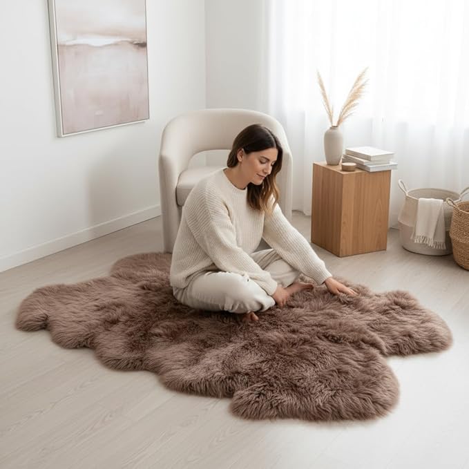 Premium Buff Tan Sheepskin Rug Genuine Quad 4x6ft Pelt Fluffy Fur Rug - Image 2