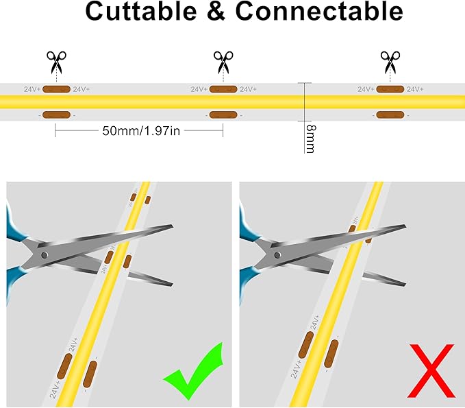 COB LED Strip, LED Strip Lights 3M/9.84ft, Touch Dimmable LED Strips, 4000K - Image 5