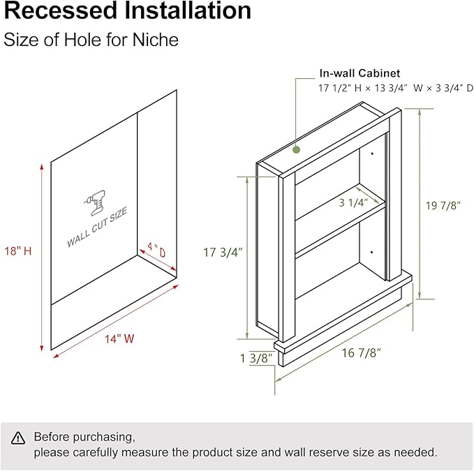 Recessed Medicine Cabinet, 14x18 Bathroom Cabinet - Image 7