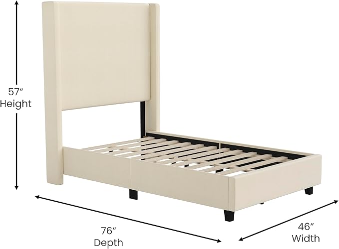EMMA + OLIVER Nora Twin Size Faux Linen Upholstered Platform Bed - Image 2