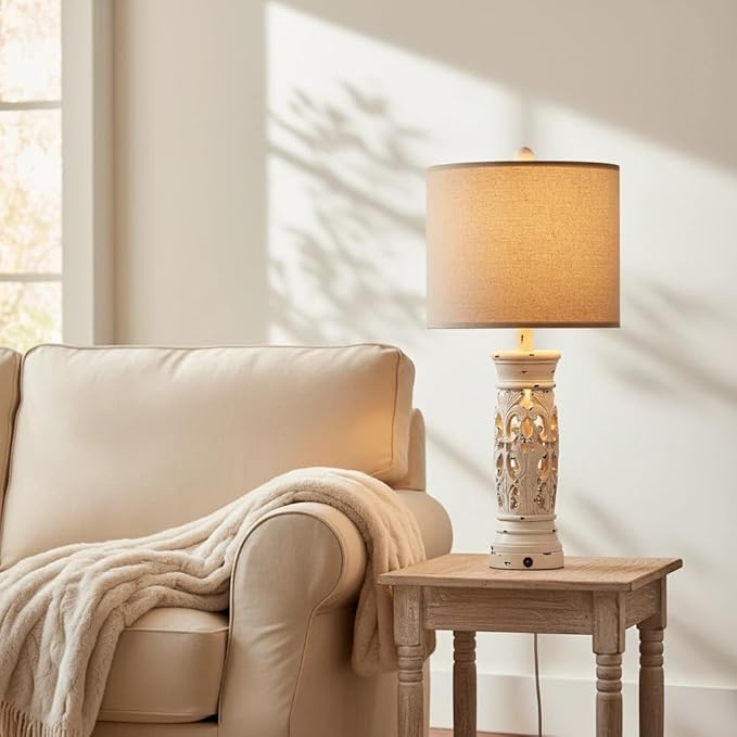 BOBOMOMO 27.25” Farmhouse Table Lamps Set of 2 – Antique White Bedside Lamps - Image 7