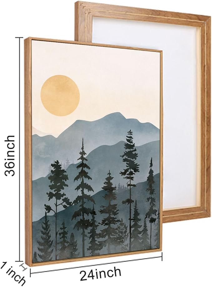 LHIUEM Boho Mountain Framed Canvas Wall Art Set, Forest Pine Tree Wall Decor - Image 7