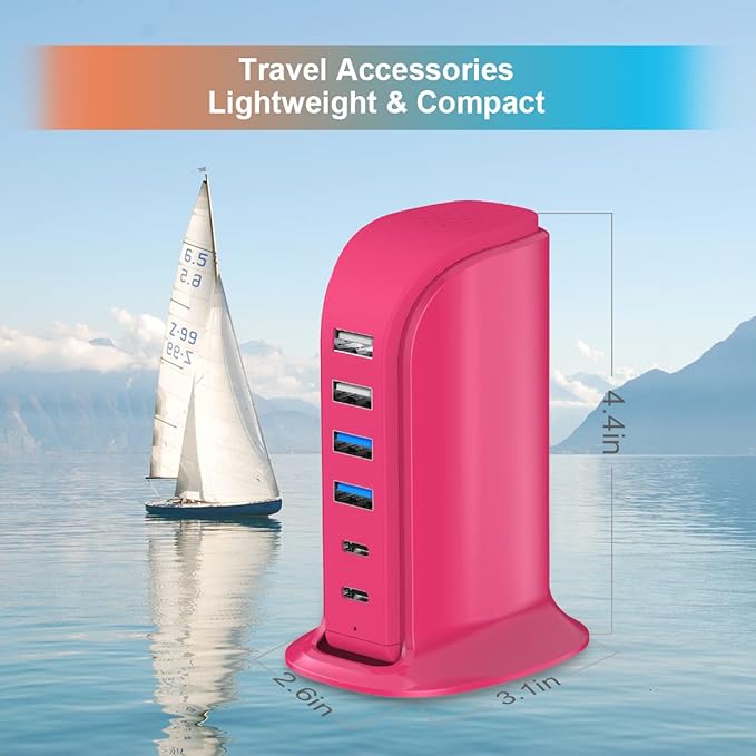 USB Charging Station Multiports Upoy, Charging Hub 6 Ports Dual Type-C - Image 3