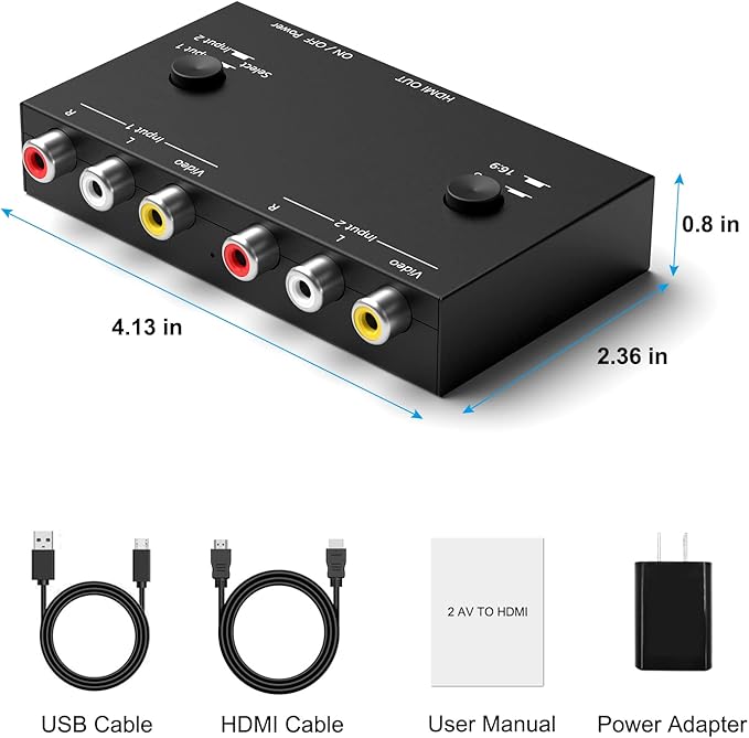 Arector 2 AV to HDMI Converter, 1080P/720P 2 Port RCA Composite CVBS AV Switch - Image 3