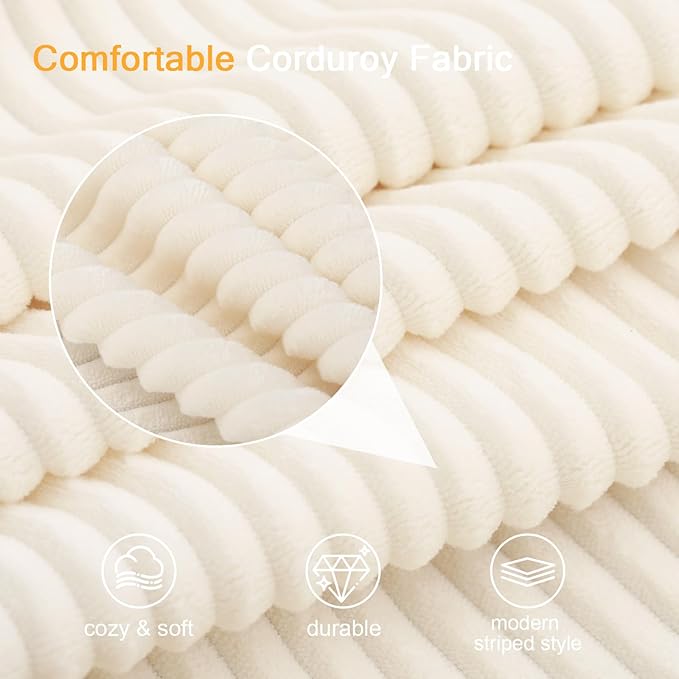 MeMoreCool Round Pouf Ottoman – Beige Corduroy Footrest - Image 9