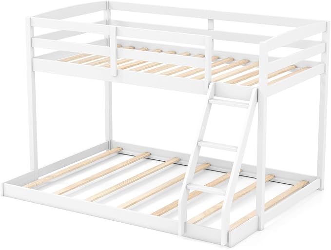 KOMFOTT Low Bunk Bed Twin Over Full, Solid Wood Twin Bed Frame - Image 9