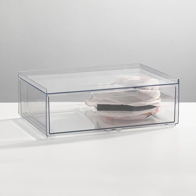 mDesign Plastic Wide Stackable Closet Storage Organizer Bin Containers - Image 2