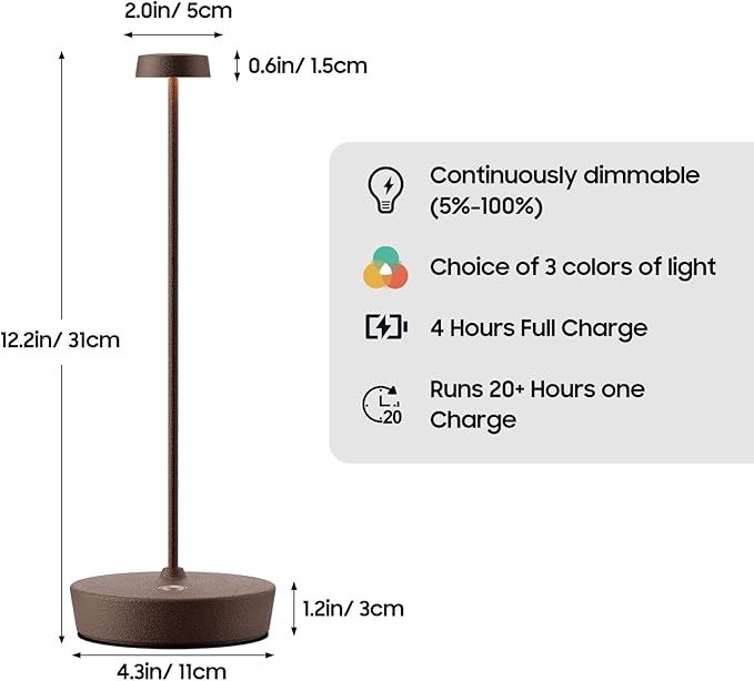 2Pack Cordless LED Table Lamp，Rechargeable Battery Desk Lamps, 3 Color Stepless - Image 5