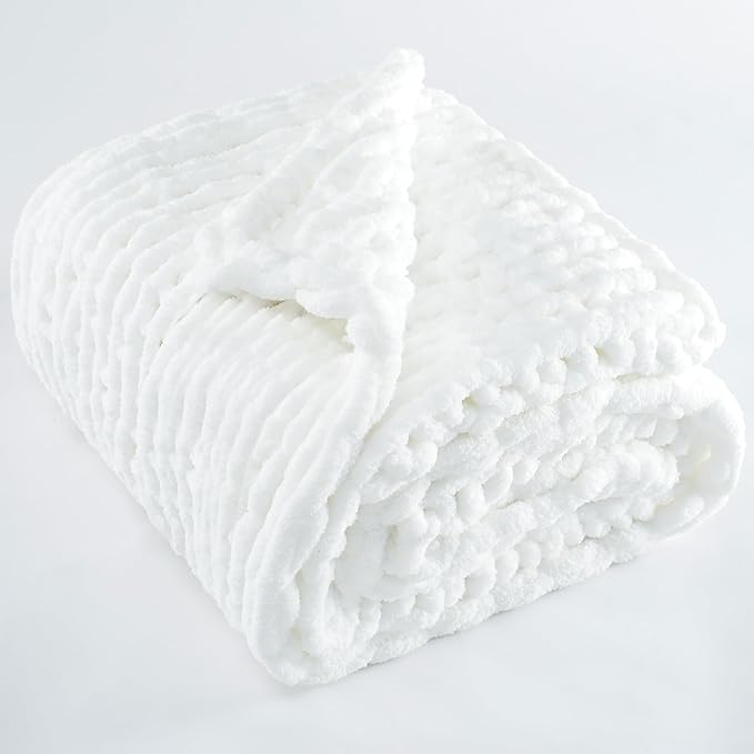 Chunky Knit Throw Blanket 60"X 80", 100% Handmade by LONGCREATE