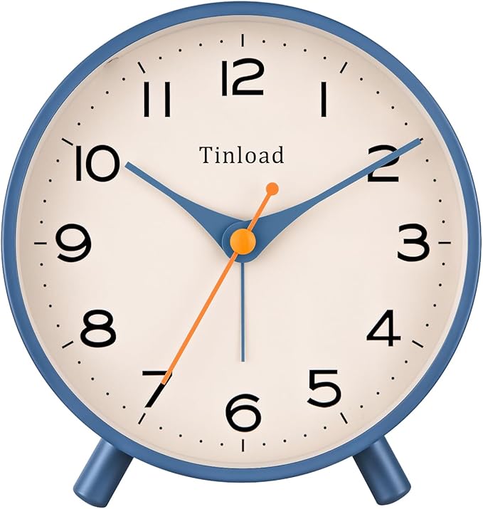 4.5" Antique Retro Analog Alarm Clock, Small Silent Bedside Desk Clock by Tinload