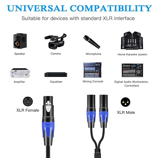 Seefeful XLR Splitter Cable, 1 Xlr Female to 2 Xlr Male Patch Y Cable, Balanced - Image 4
