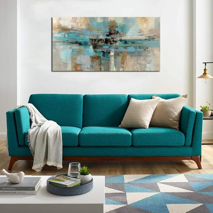 DZL Art A74762 Canvas Prints Abstract Wall Art Print Paintings Blue and Brown - Image 4