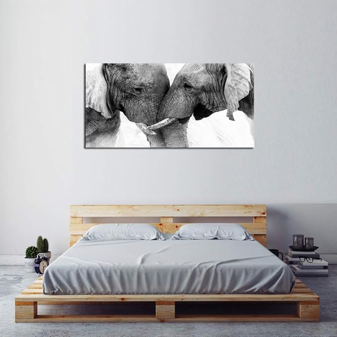 DZL Art D73075 Black and White Elephants Entwine Wall Art Canvas Painting Ready - Image 3