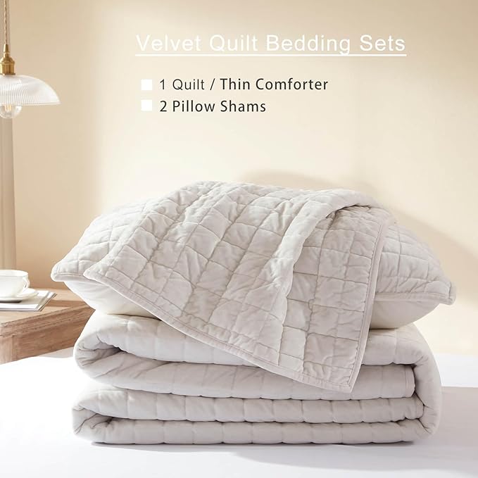 LEAONME Velvet Quilt Oversized California King-120''x120'', Lightweight White - Image 5