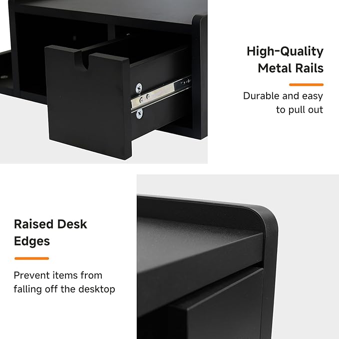 Floating Nightstand with Drawer & Shelf, Wall Mounted Bedside Table - Image 6