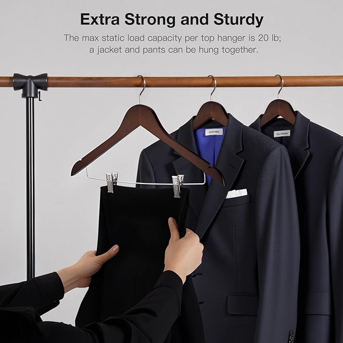 Wooden Hangers with Clips 24 PCS Pant Hangers with Clips, Smooth Solid Wooden - Image 4