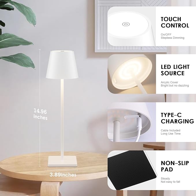 4-Pack Rechargeable Table Lamps, LED Cordless Table Lamp, 3W 6000mAh Battery - Image 7