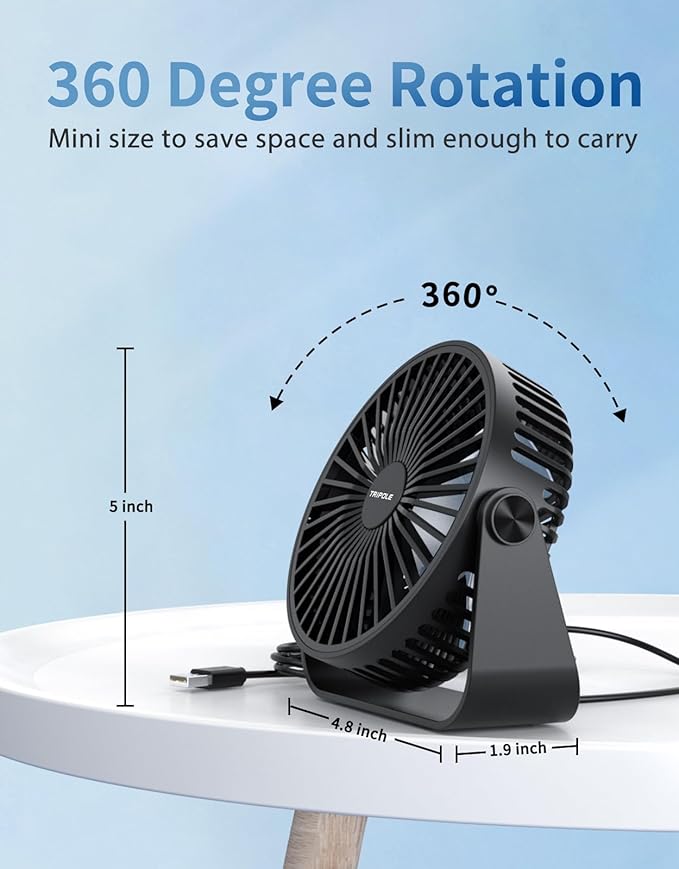 TriPole USB Desk Fan Portable Mini Fan Powerful 3 Speeds Wind Personal Desktop - Image 5