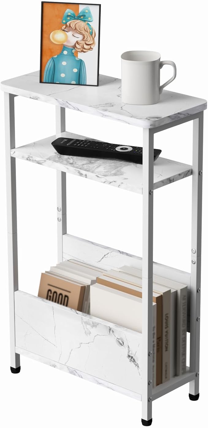 THUMEYE 7.1" Narrow Side Table for Small Spaces, 3 Tier Small End Table by THUMEYE