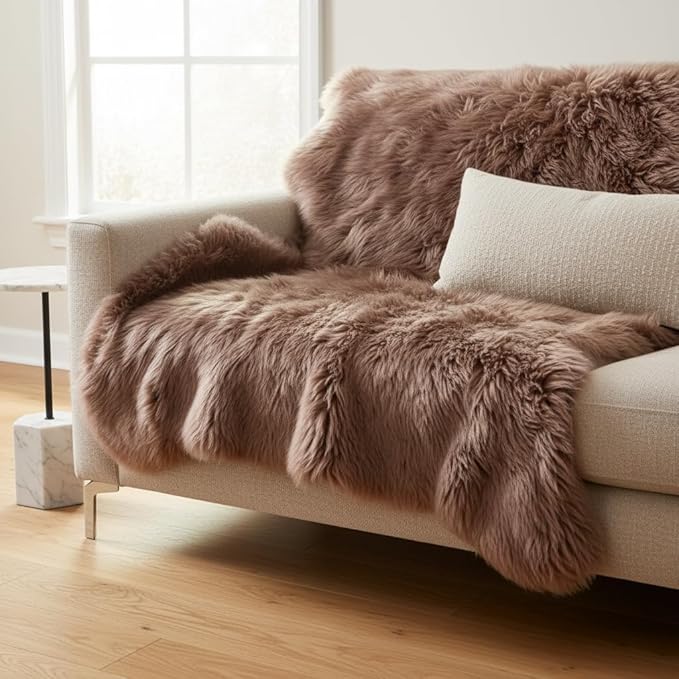Premium Buff Tan Sheepskin Rug Genuine Quad 4x6ft Pelt Fluffy Fur Rug - Image 4