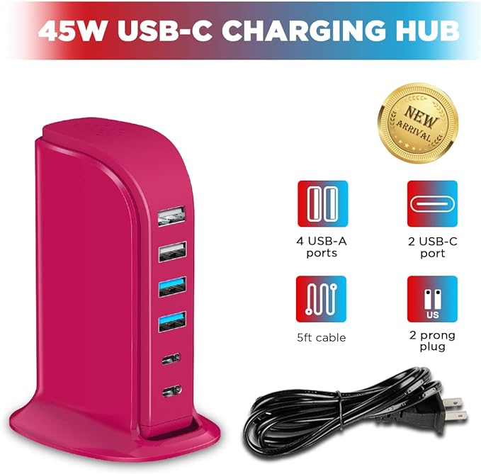 USB Charging Station Multiports Upoy, Charging Hub 6 Ports Dual Type-C - Image 5