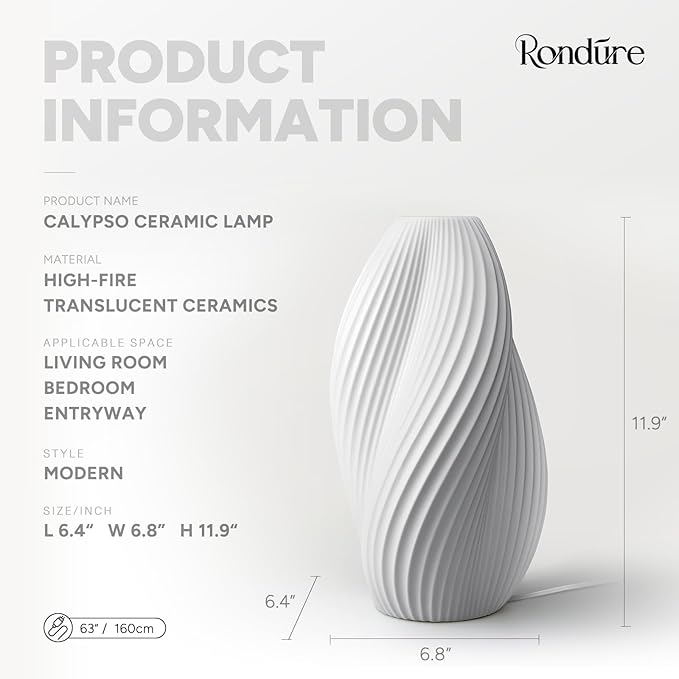 RONDURE 11.9" Modern Ceramic Table Lamp, Fully Dimmable Modern Bedside Lamps - Image 3