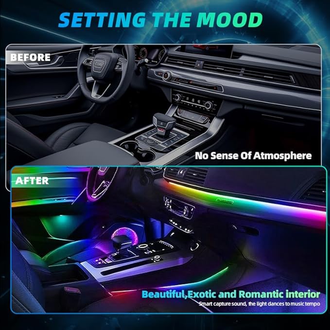 Acrylic Interior Car LED Strip Lights, Colorful 6-in-1 Car Ambient Lighting Kit - Image 5