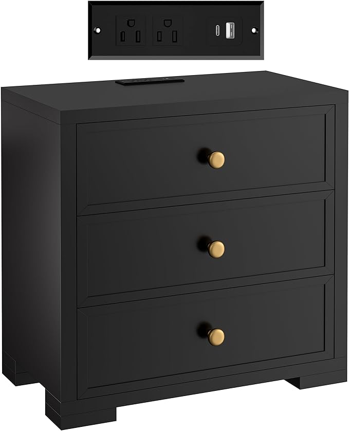 COWMOU Nightstand with Drawers 3 Drawer Night Stand with Charging Station by COWMOU