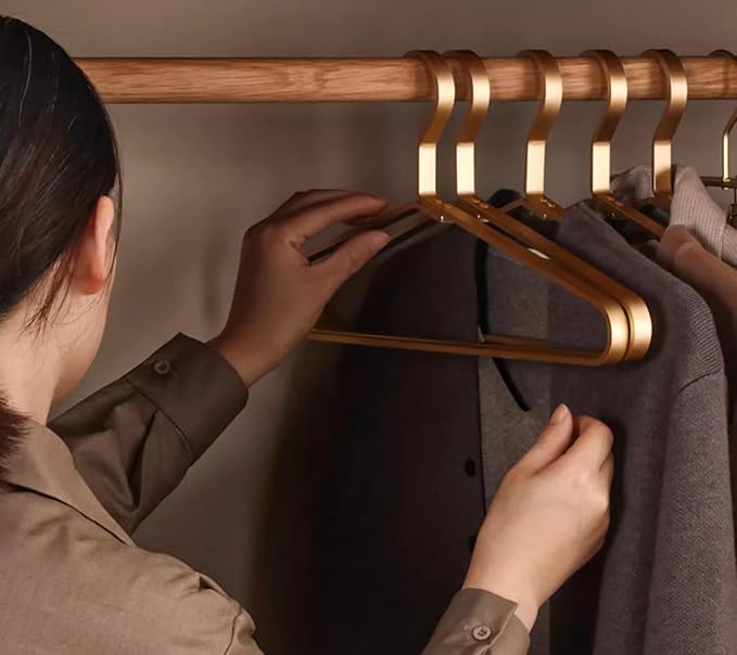 Premium Matte Golden Aluminum Coat Hangers 6 Piece Set, 17.7” Extra Smooth & - Image 8