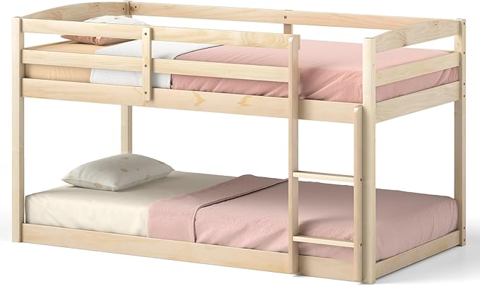 KOMFOTT Low Bunk Bed Twin Over Twin, Solid Wood Twin Bed Frame - Image 9