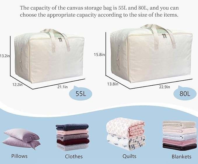 Soft Canvas Storage Bag with Zipper and Clear Window, Cotton Linen Organizer - Image 2