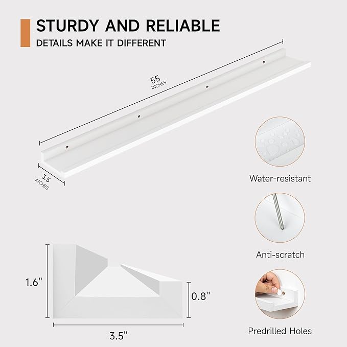 Floating Picture Ledge Shelves for Wall Set of 2, 55 Inches Picture Shelf - Image 2
