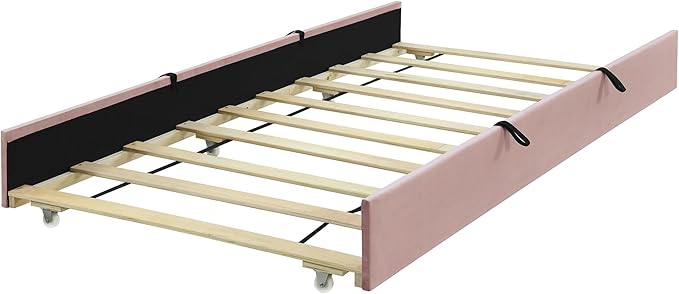 Twin Size Bed Frame with Trundle Bed, Velvet Upholstered Bed Frame, Twin Size - Image 9