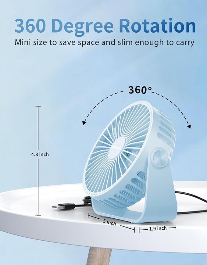TriPole USB Desk Fan Portable Mini Fan Powerful 3 Speeds Wind Personal Desktop - Image 5