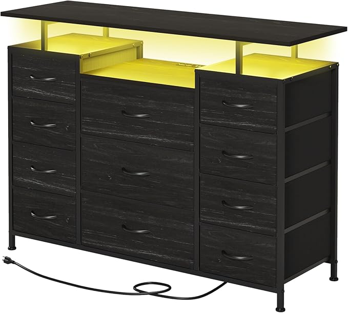 LUMTOK 11 Drawers Dresser with Fabric Drawers, Charging Station, LED Lights and - Image 3