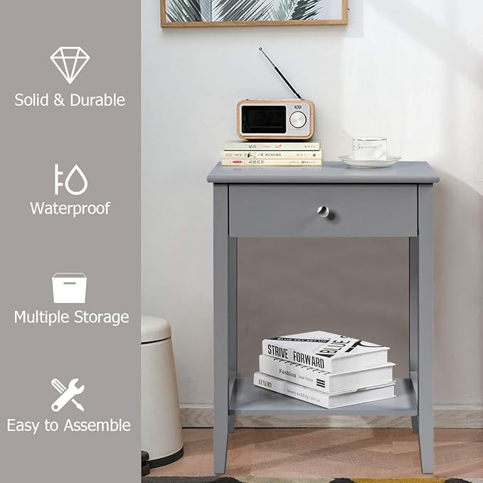 Giantex Nightstand Wooden 2-Tier Couch Sofa Side Table - Image 7
