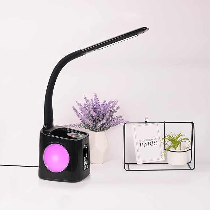 wanjiaone LED Desk Lamp with Clock, Color Changing Nightlight, Study Lamp with - Image 4