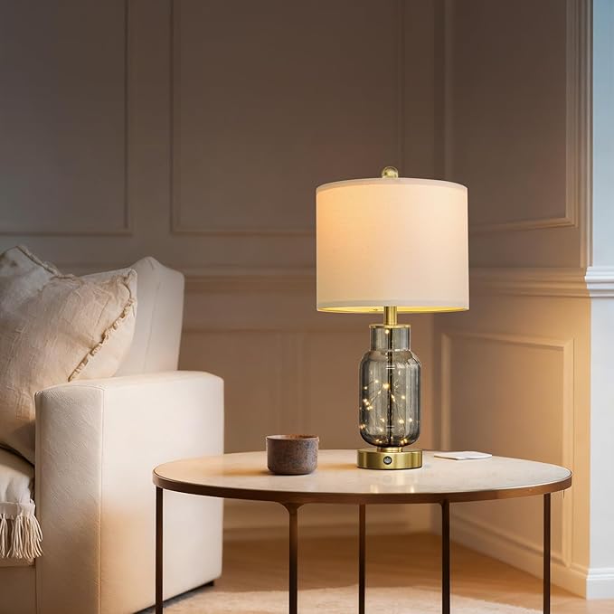 Oneach 22" Glass Table Lamps Set of 2, Nightstand Lamp - Image 4